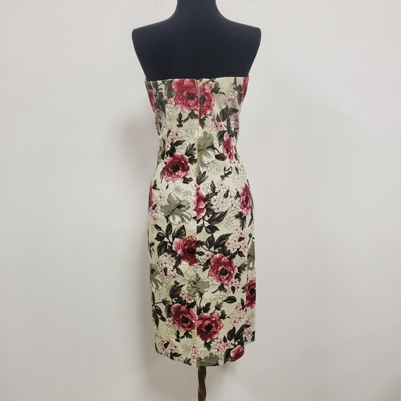 Vintage Peep Studio Womens Strapless Floral Mini Dress Size 7 Romantic Bias Y2K - Picture 3 of 11